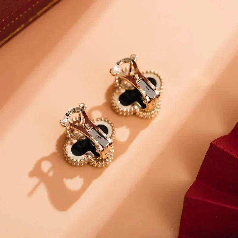 [Rose Jewelrys]CLOVER MEDIUM 1 MOTIFS  ONYX STUD EARRINGS