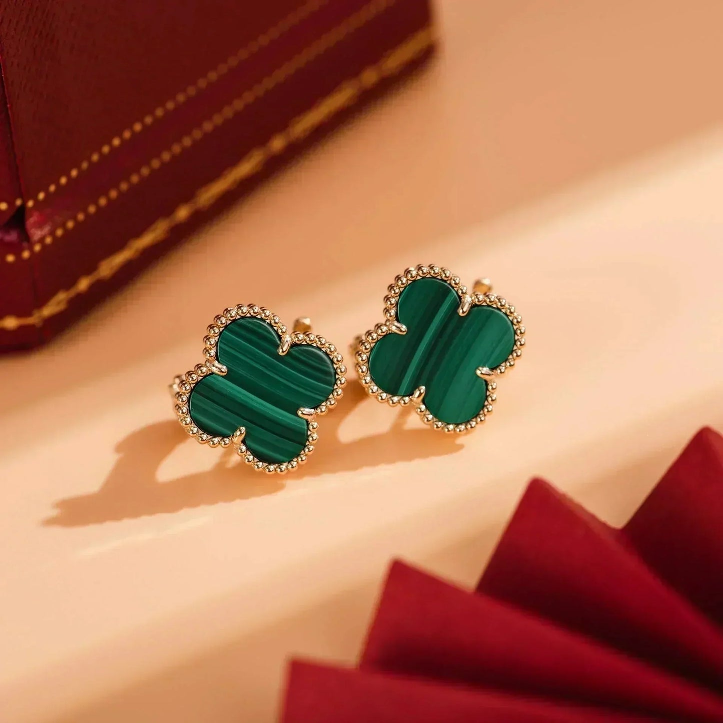 [Rose Jewelrys]CLOVER MEDIUM 1 MOTIFS MALACHITE  EARRINGS