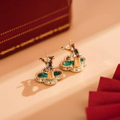 [Rose Jewelrys]CLOVER MEDIUM 1 MOTIFS MALACHITE  EARRINGS