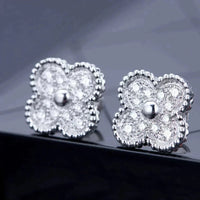 [🌹Rose💎]CLOVER 1 MOTIFS DIAMOND STUD EARRINGS SILVER