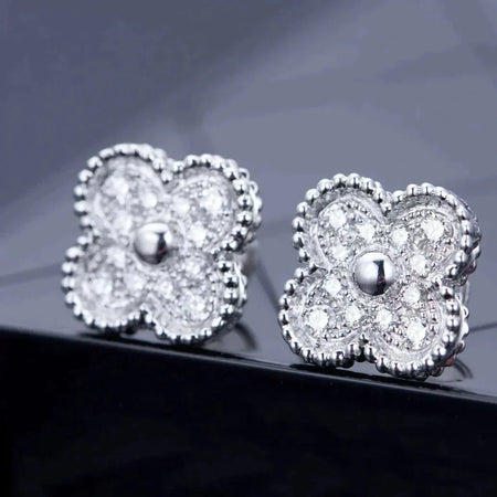 [🌹Rose💎]CLOVER 1 MOTIFS DIAMOND STUD EARRINGS SILVER