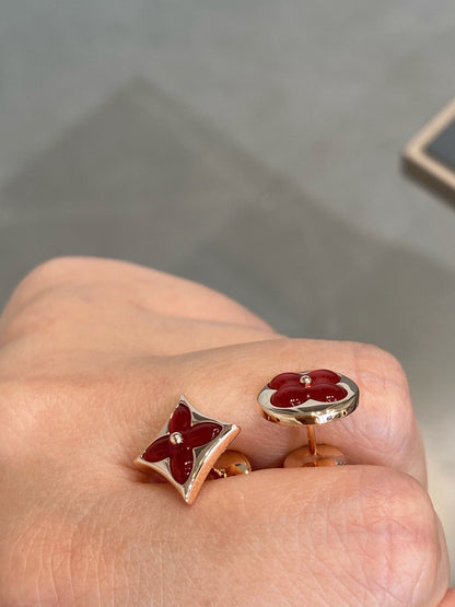[Rose Jewelrys]STAR AND SUN PINK GOLD CARNELIAN STUD EARRINGS