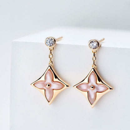 [Rose Jewelrys]DOUBLE STAR PINK GOLD MOP DROP EARRINGS