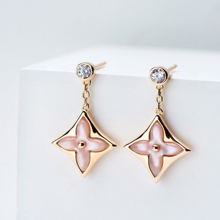 [🌹Rose💎]DOUBLE STAR PINK GOLD MOP DROP EARRINGS