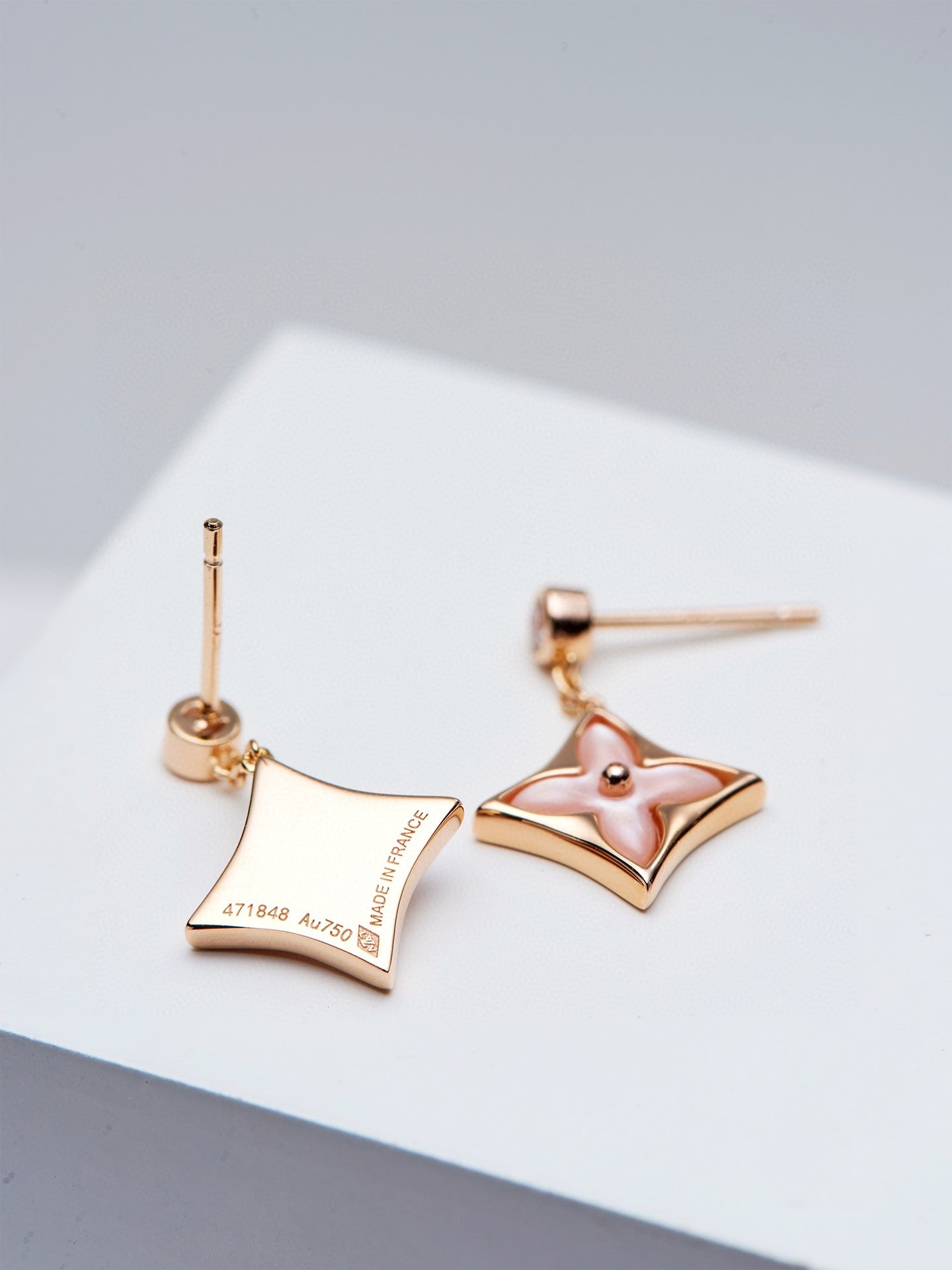 [Rose Jewelrys]DOUBLE STAR PINK GOLD MOP DROP EARRINGS