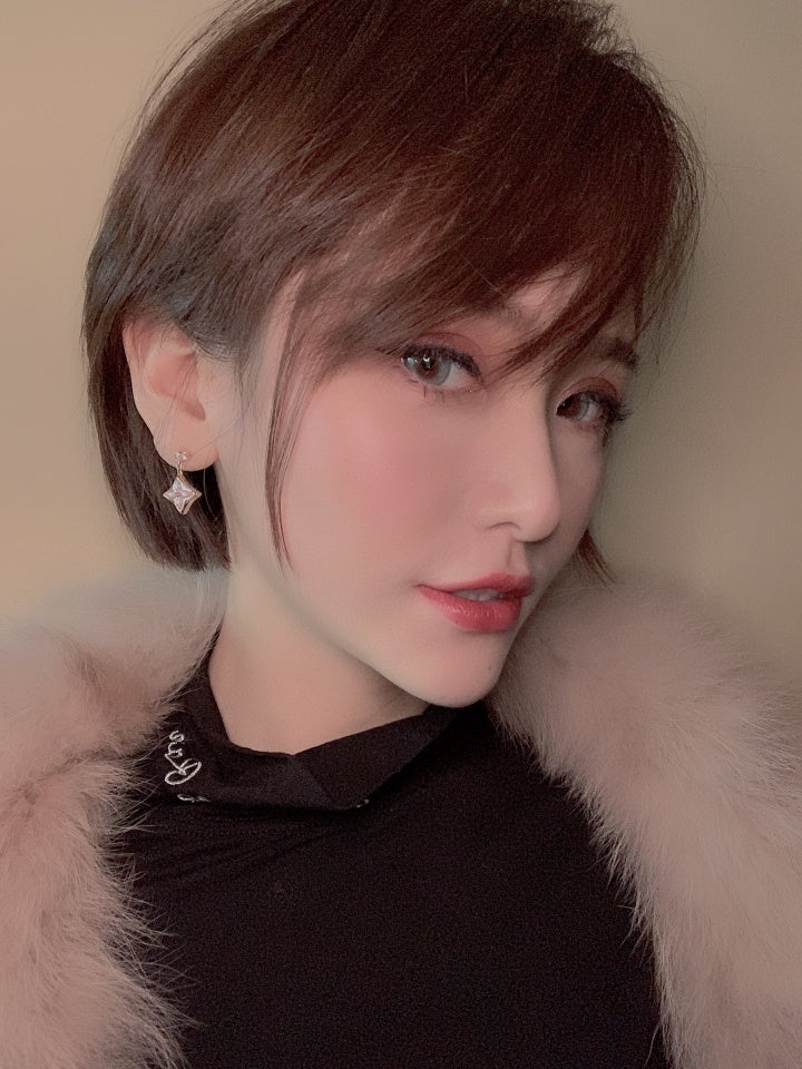 [Rose Jewelrys]DOUBLE STAR PINK GOLD MOP DROP EARRINGS