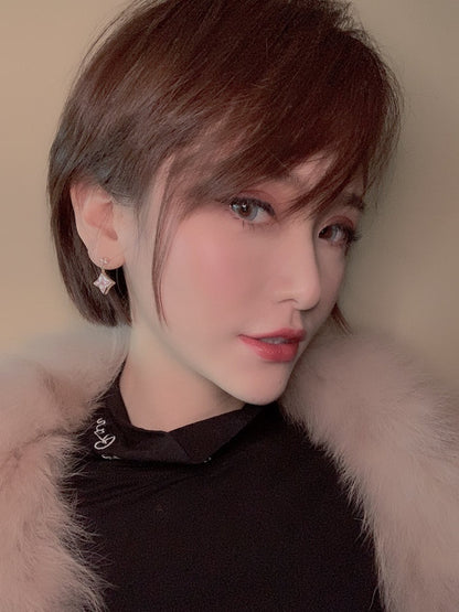 [Rose Jewelrys]DOUBLE STAR PINK GOLD MOP DROP EARRINGS