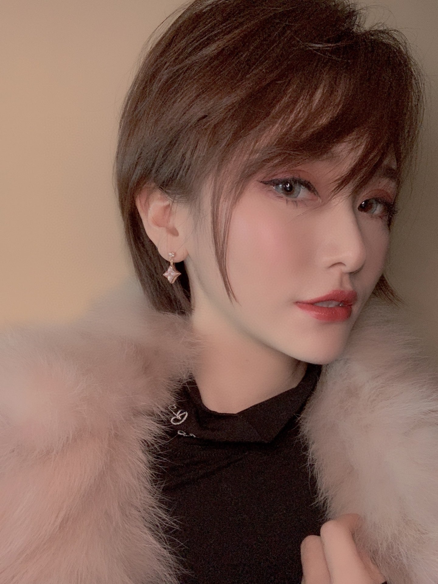 [Rose Jewelrys]DOUBLE STAR PINK GOLD MOP DROP EARRINGS
