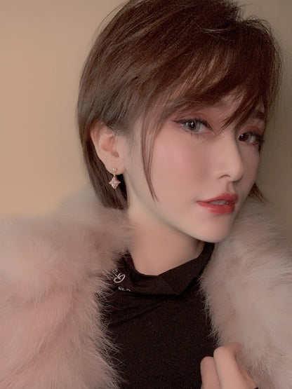 [Rose Jewelrys]DOUBLE STAR PINK GOLD MOP DROP EARRINGS