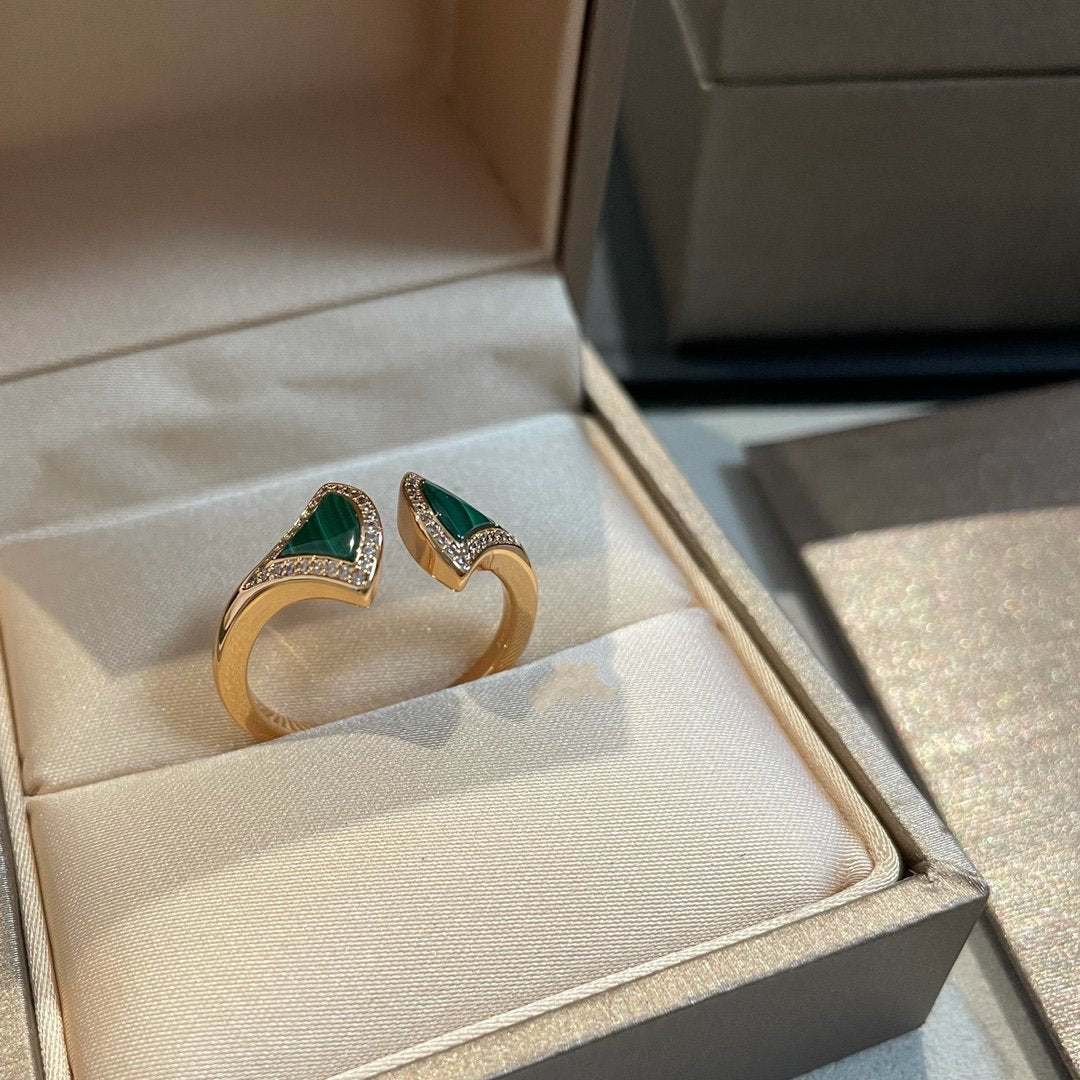 [Rose Jewelrys]DREAM MALACHITE DIAMOND OPEN RING