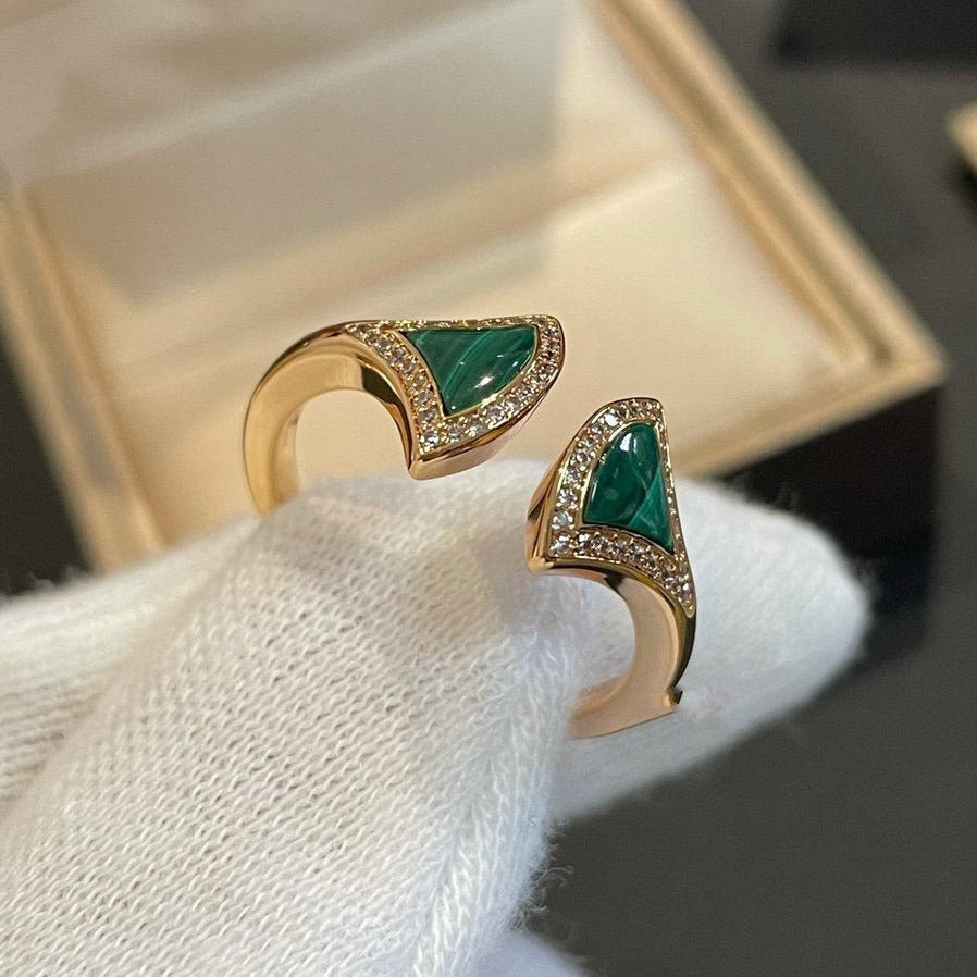 [Rose Jewelrys]DREAM MALACHITE DIAMOND OPEN RING