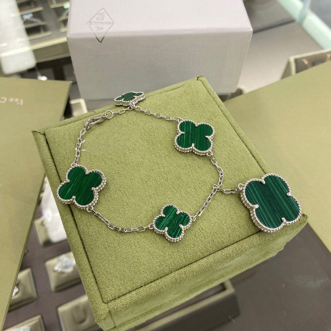 [🌹Rose💎]CLOVER 5 MOTIFS SIVLER MALACHITE BRACELET