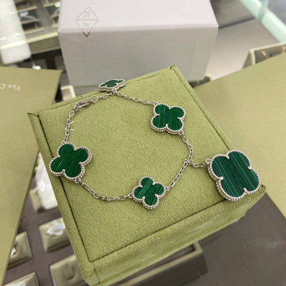 [Rose Jewelrys]CLOVER 5 MOTIFS SIVLER MALACHITE BRACELET