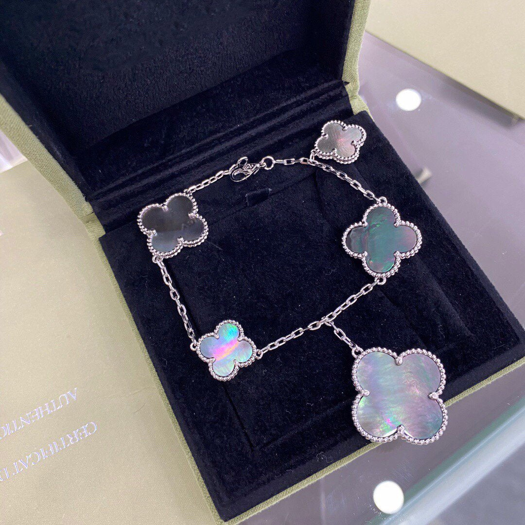 [Rose Jewelrys]CLOVER 5 MOTIFS SIVLER DARK MOP BRACELET