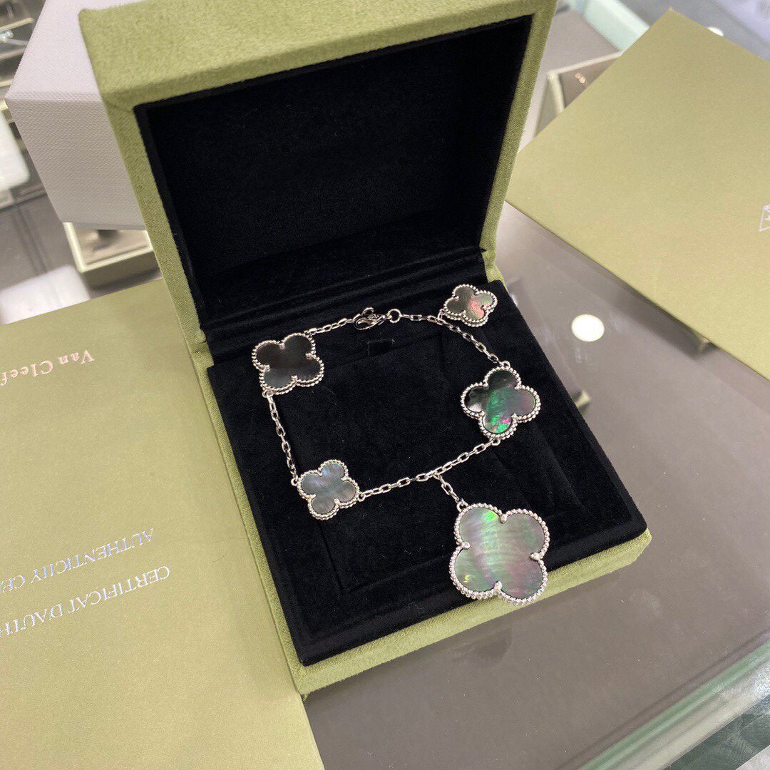 [Rose Jewelrys]CLOVER 5 MOTIFS SIVLER DARK MOP BRACELET