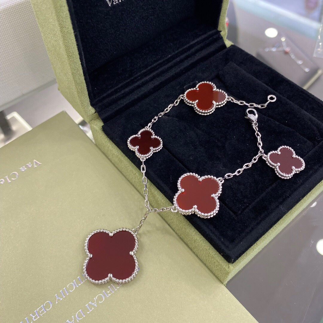[Rose Jewelrys]CLOVER 5 MOTIFS SIVLER CARNELIAN BRACELET