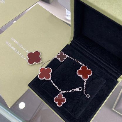 [Rose Jewelrys]CLOVER 5 MOTIFS SIVLER CARNELIAN BRACELET