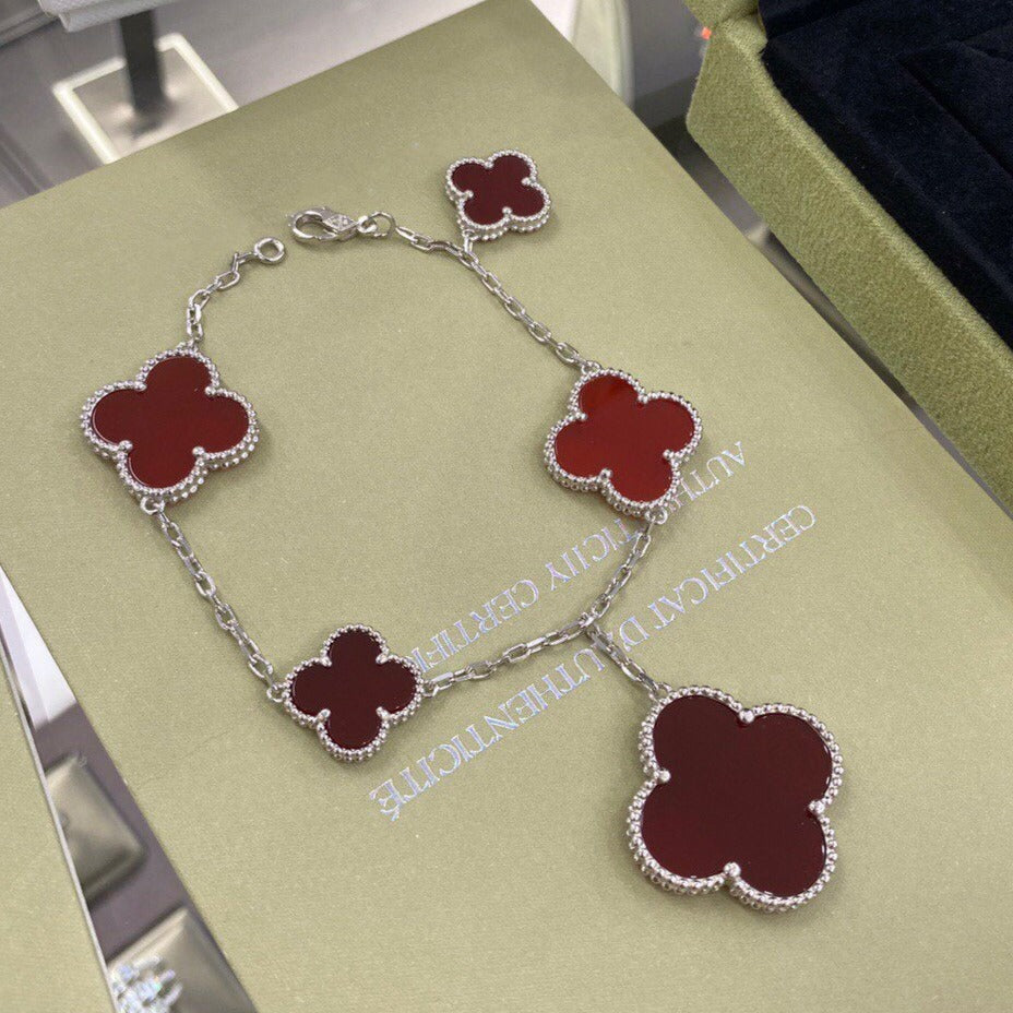 [🌹Rose💎]CLOVER 5 MOTIFS SIVLER CARNELIAN BRACELET