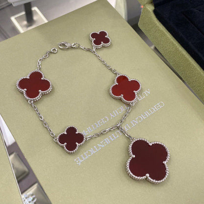 [Rose Jewelrys]CLOVER 5 MOTIFS SIVLER CARNELIAN BRACELET