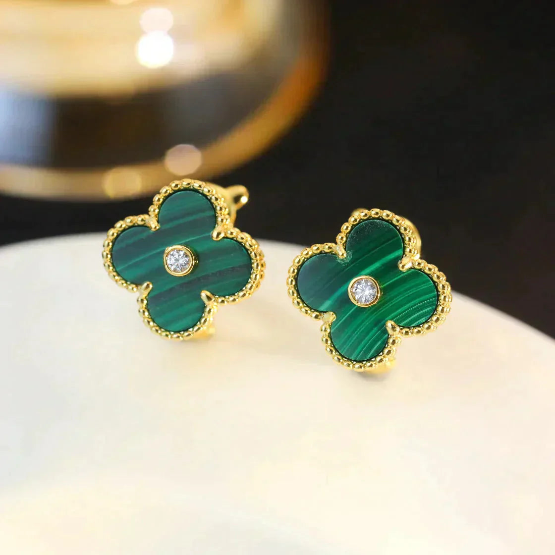 [Rose Jewelrys]CLOVER MEDIUM 1 MOTIFS MALACHITE DIAMOND EARRINGS