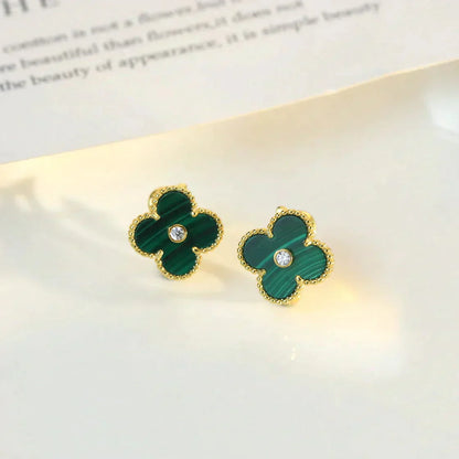 [Rose Jewelrys]CLOVER MEDIUM 1 MOTIFS MALACHITE DIAMOND EARRINGS
