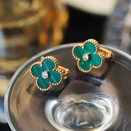 [Rose Jewelrys]CLOVER MEDIUM 1 MOTIFS MALACHITE DIAMOND EARRINGS