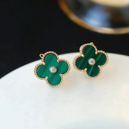 [Rose Jewelrys]CLOVER MEDIUM 1 MOTIFS MALACHITE DIAMOND EARRINGS