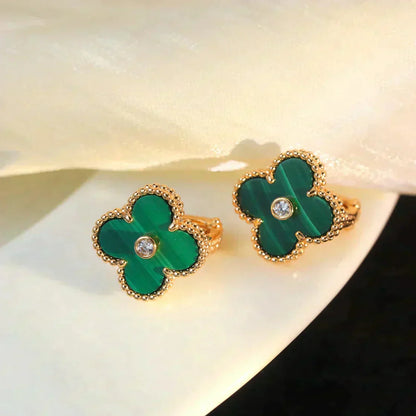 [Rose Jewelrys]CLOVER MEDIUM 1 MOTIFS MALACHITE DIAMOND EARRINGS