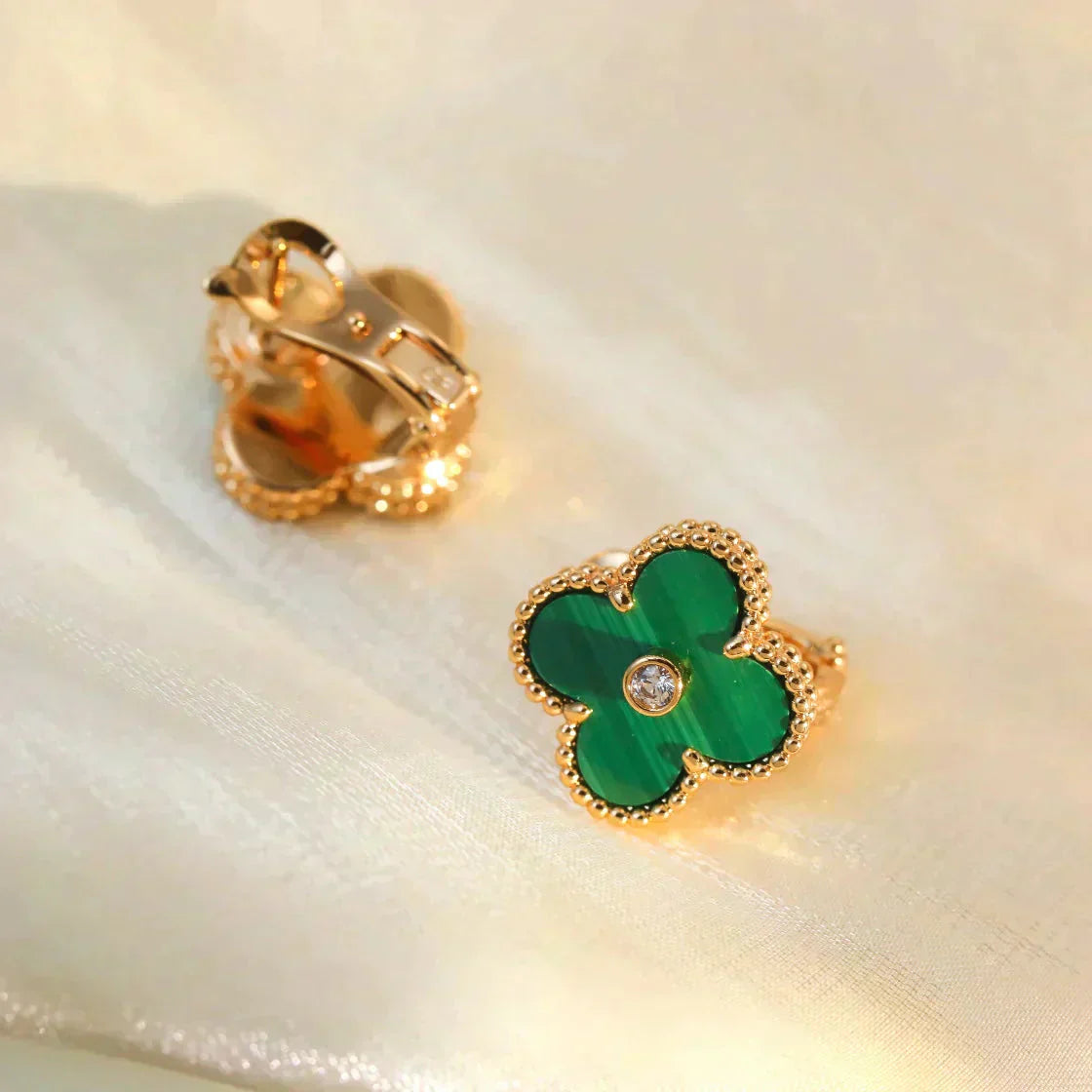 [Rose Jewelrys]CLOVER MEDIUM 1 MOTIFS MALACHITE DIAMOND EARRINGS