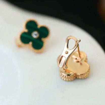 [Rose Jewelrys]CLOVER MEDIUM 1 MOTIFS MALACHITE DIAMOND EARRINGS