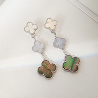 [🌹Rose💎]CLOVER 3 MOTIFS CHALCEDONY DARK MOP SILVER EARRINGS