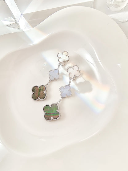 [Rose Jewelrys]CLOVER 3 MOTIFS CHALCEDONY DARK MOP SILVER EARRINGS