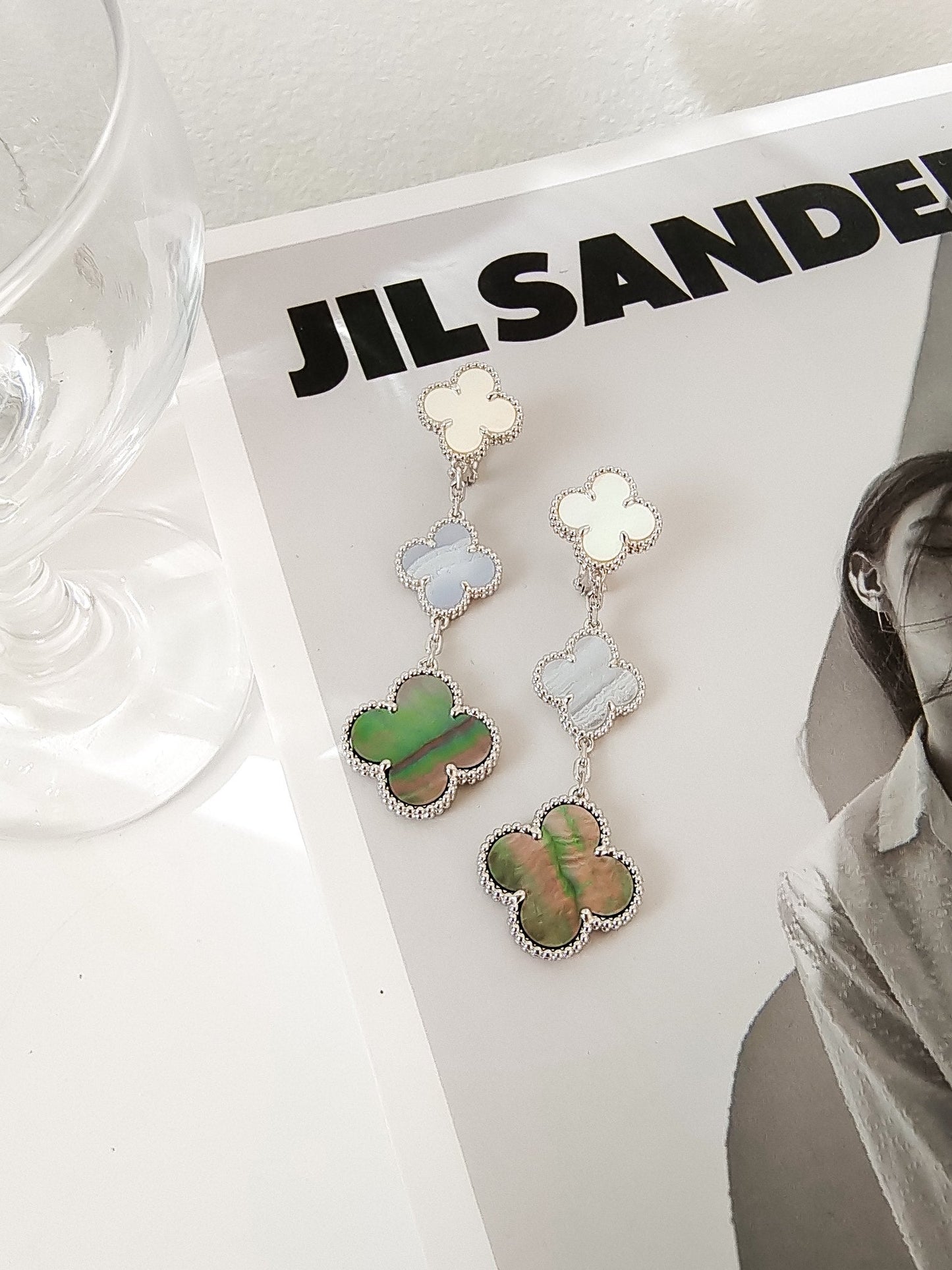 [Rose Jewelrys]CLOVER 3 MOTIFS CHALCEDONY DARK MOP SILVER EARRINGS