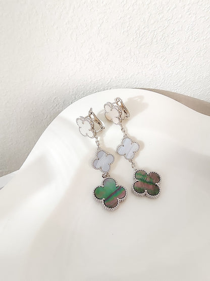 [Rose Jewelrys]CLOVER 3 MOTIFS CHALCEDONY DARK MOP SILVER EARRINGS
