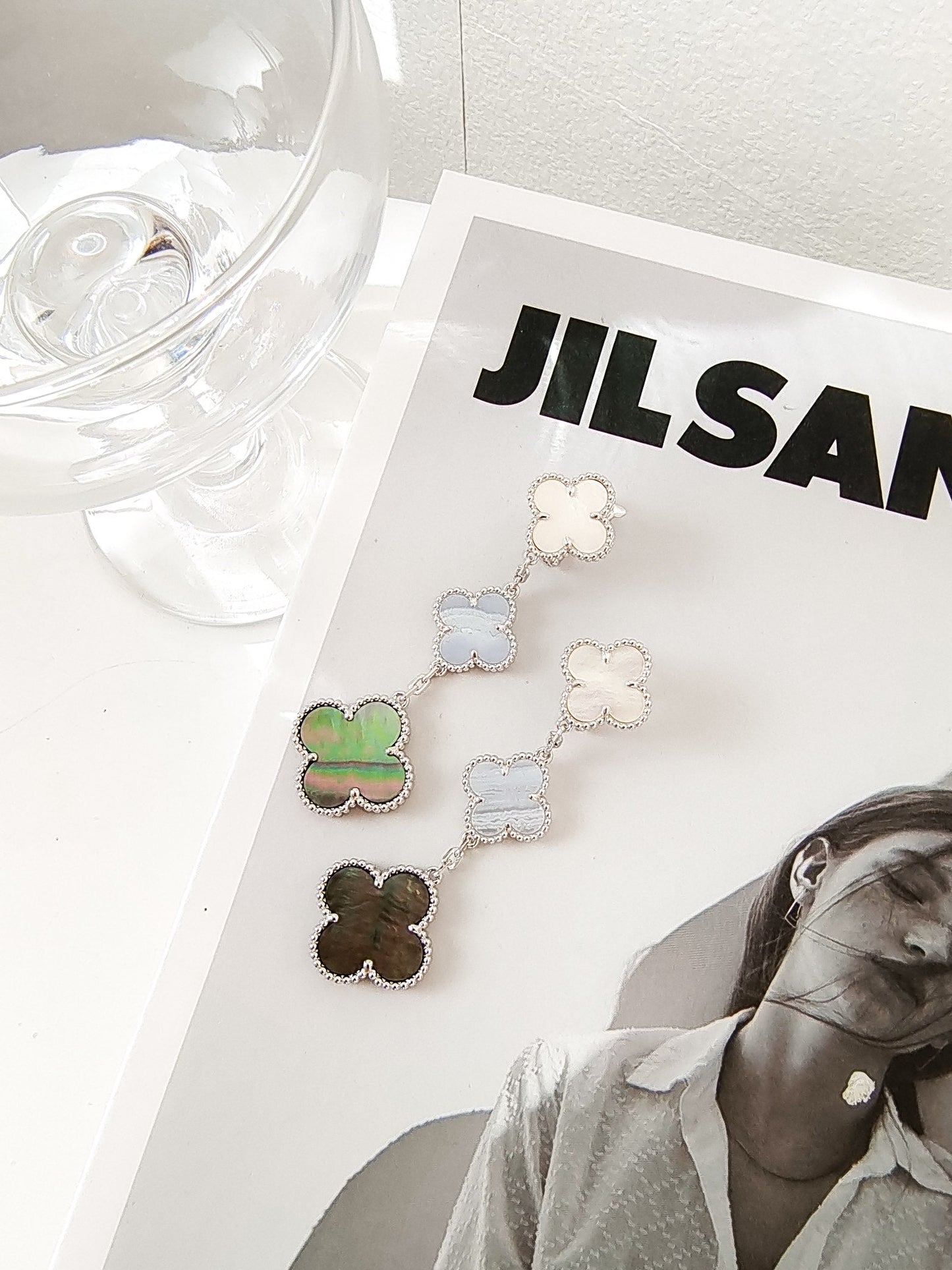 [Rose Jewelrys]CLOVER 3 MOTIFS CHALCEDONY DARK MOP SILVER EARRINGS