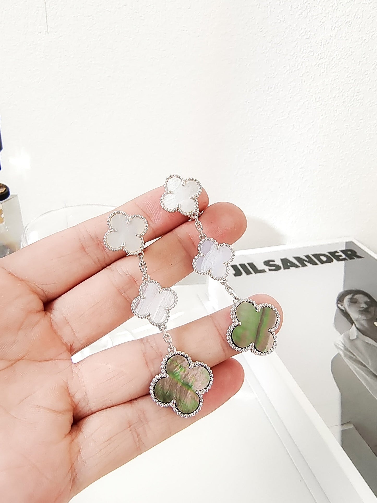 [Rose Jewelrys]CLOVER 3 MOTIFS CHALCEDONY DARK MOP SILVER EARRINGS