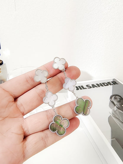 [Rose Jewelrys]CLOVER 3 MOTIFS CHALCEDONY DARK MOP SILVER EARRINGS