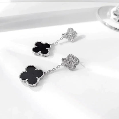 [Rose Jewelrys]CLOVER 2 MOTIFS  DIAMOND ONYX EARRINGS SILVER