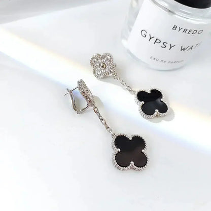 [Rose Jewelrys]CLOVER 2 MOTIFS  DIAMOND ONYX EARRINGS SILVER