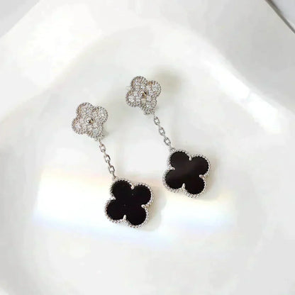 [Rose Jewelrys]CLOVER 2 MOTIFS  DIAMOND ONYX EARRINGS SILVER