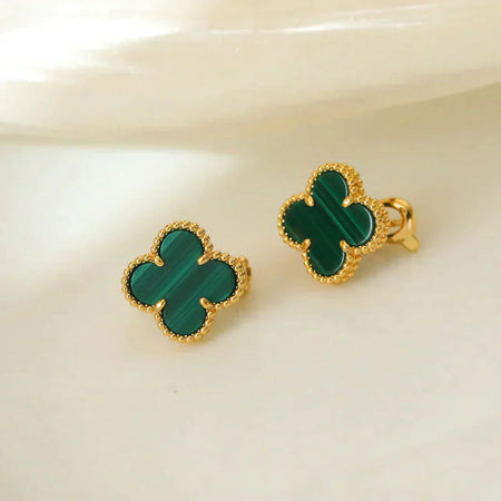 [🌹Rose💎]CLOVER MEDIUM 1 MOTIFS MALACHITE  EARRINGS