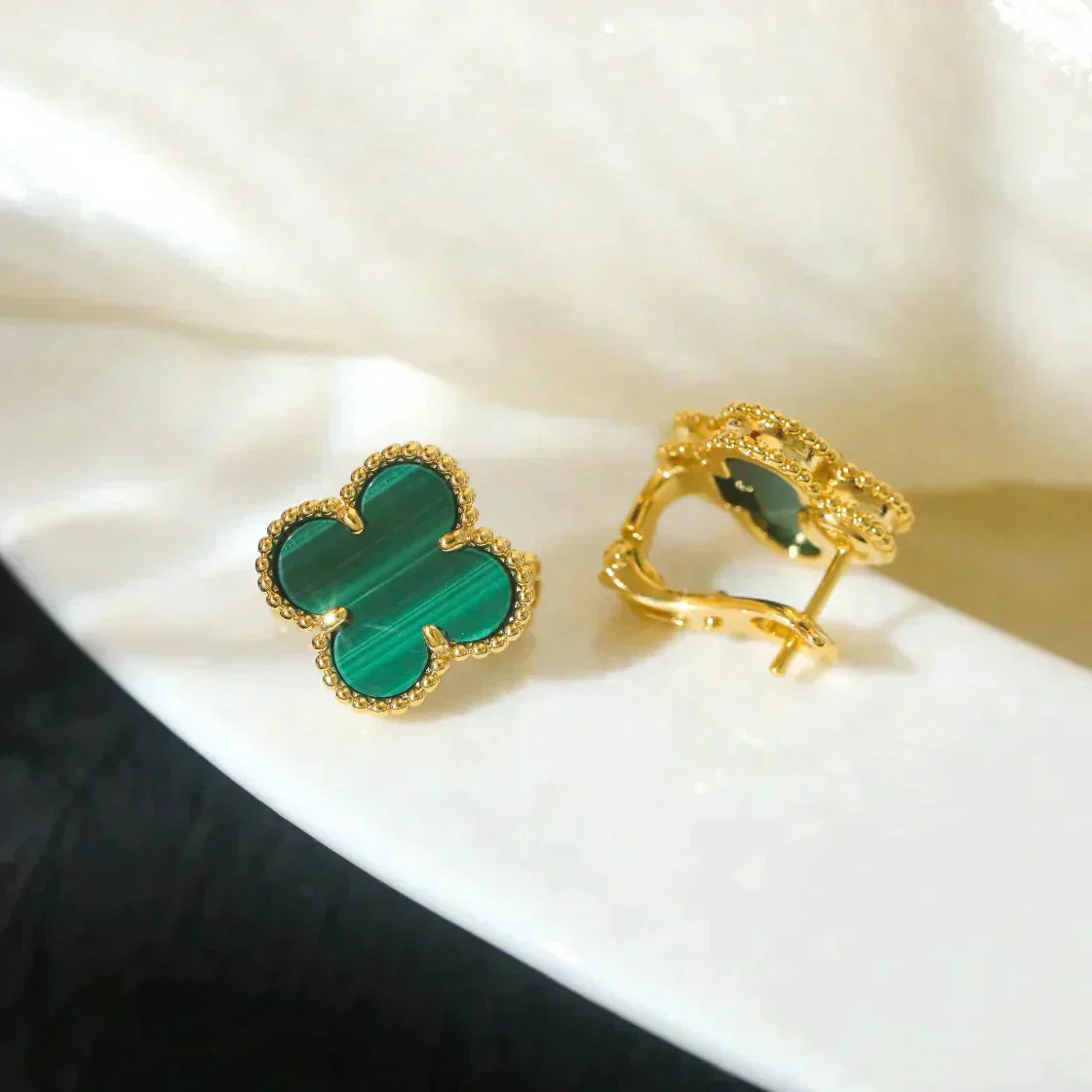 [Rose Jewelrys]CLOVER MEDIUM 1 MOTIFS MALACHITE  EARRINGS