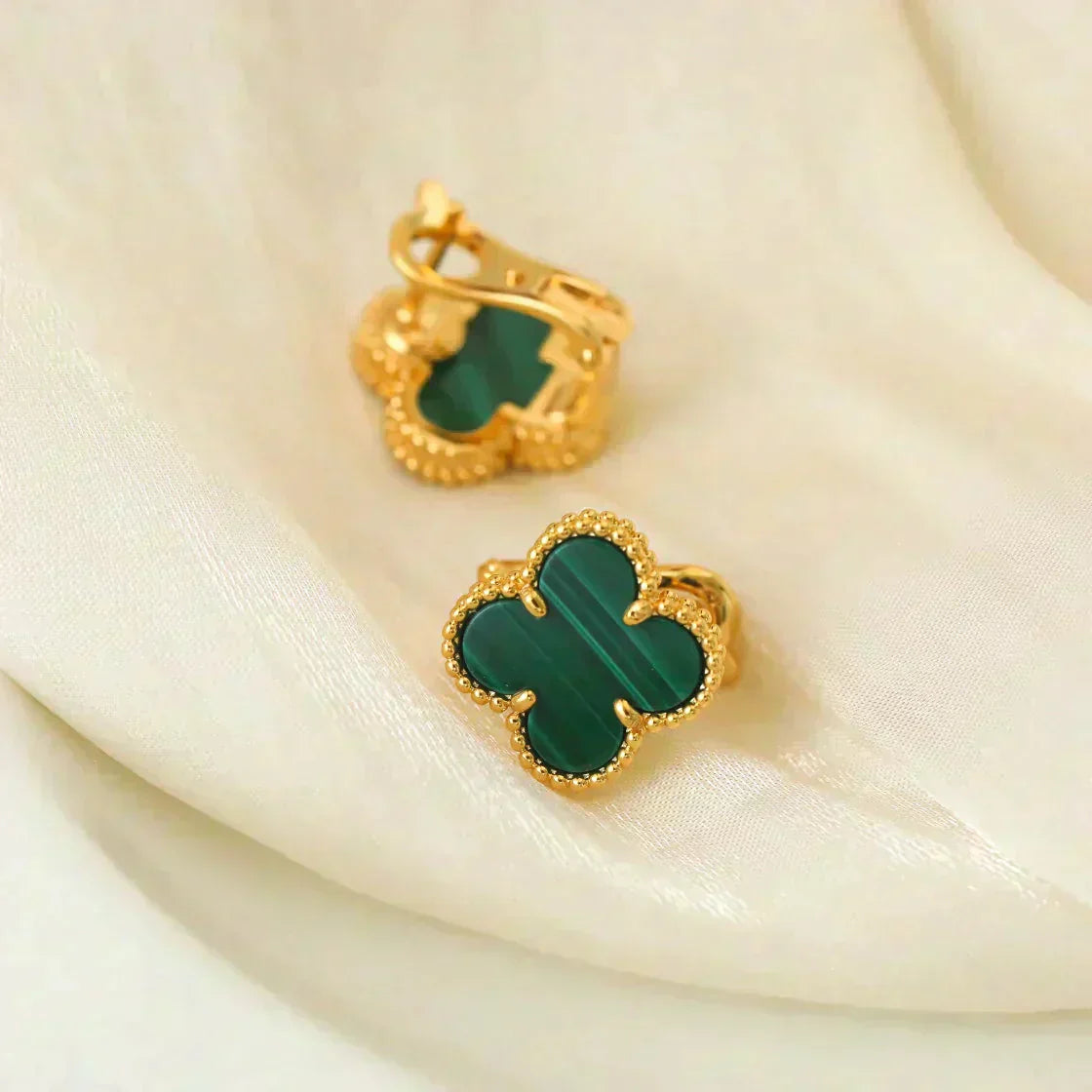 [Rose Jewelrys]CLOVER MEDIUM 1 MOTIFS MALACHITE  EARRINGS