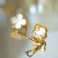 [🌹Rose💎]CLOVER MEDIUM 1 MOTIFS  WHITE MOP STUD EARRINGS