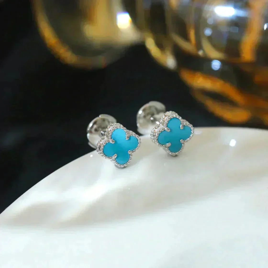 []CLOVER MINI 9.5MM ONYX STUD EARRINGS SILVER