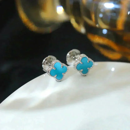 [Rose Jewelrys]CLOVER MINI 9.5MM ONYX STUD EARRINGS SILVER