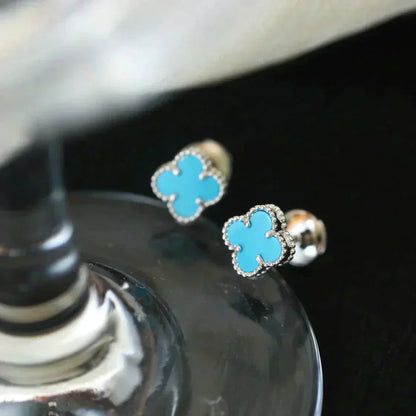 [Rose Jewelrys]CLOVER MINI 9.5MM ONYX STUD EARRINGS SILVER