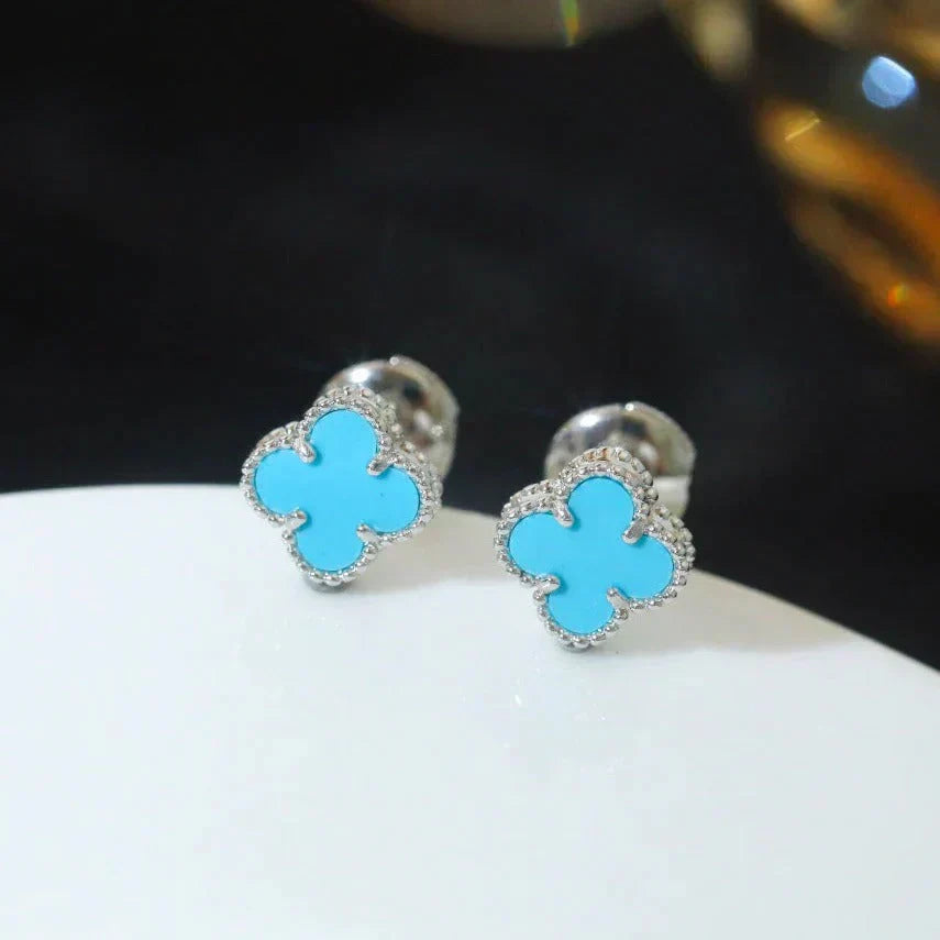 [🌹Rose💎]CLOVER MINI 9.5MM ONYX STUD EARRINGS SILVER