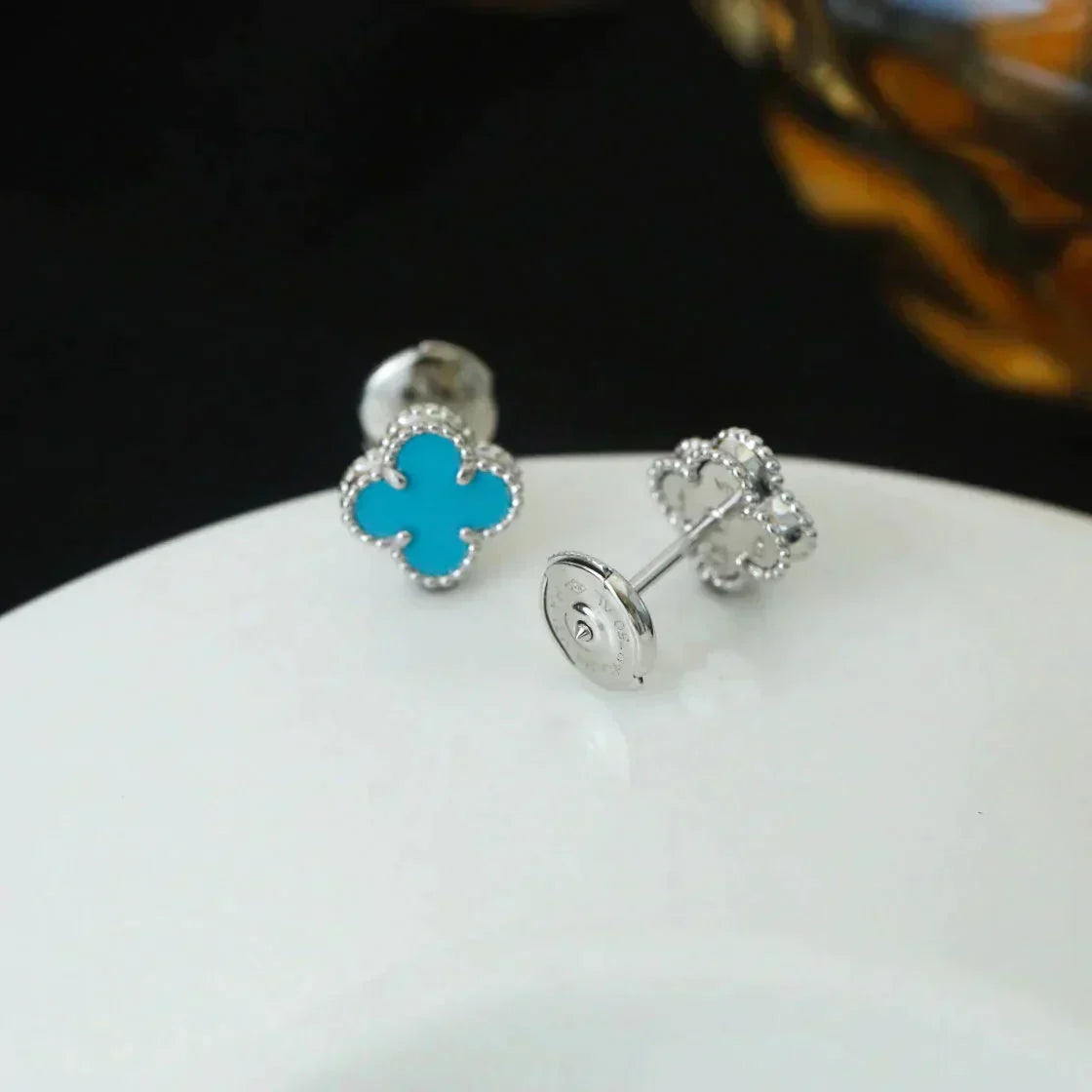 [Rose Jewelrys]CLOVER MINI 9.5MM ONYX STUD EARRINGS SILVER
