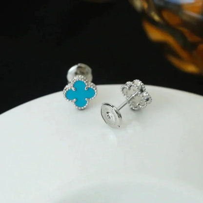 [Rose Jewelrys]CLOVER MINI 9.5MM ONYX STUD EARRINGS SILVER
